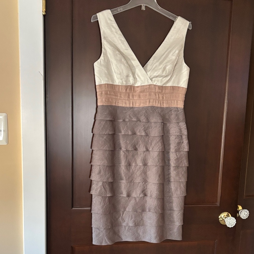 Adrianna Papell Cream and Brown Layered Midi Dress